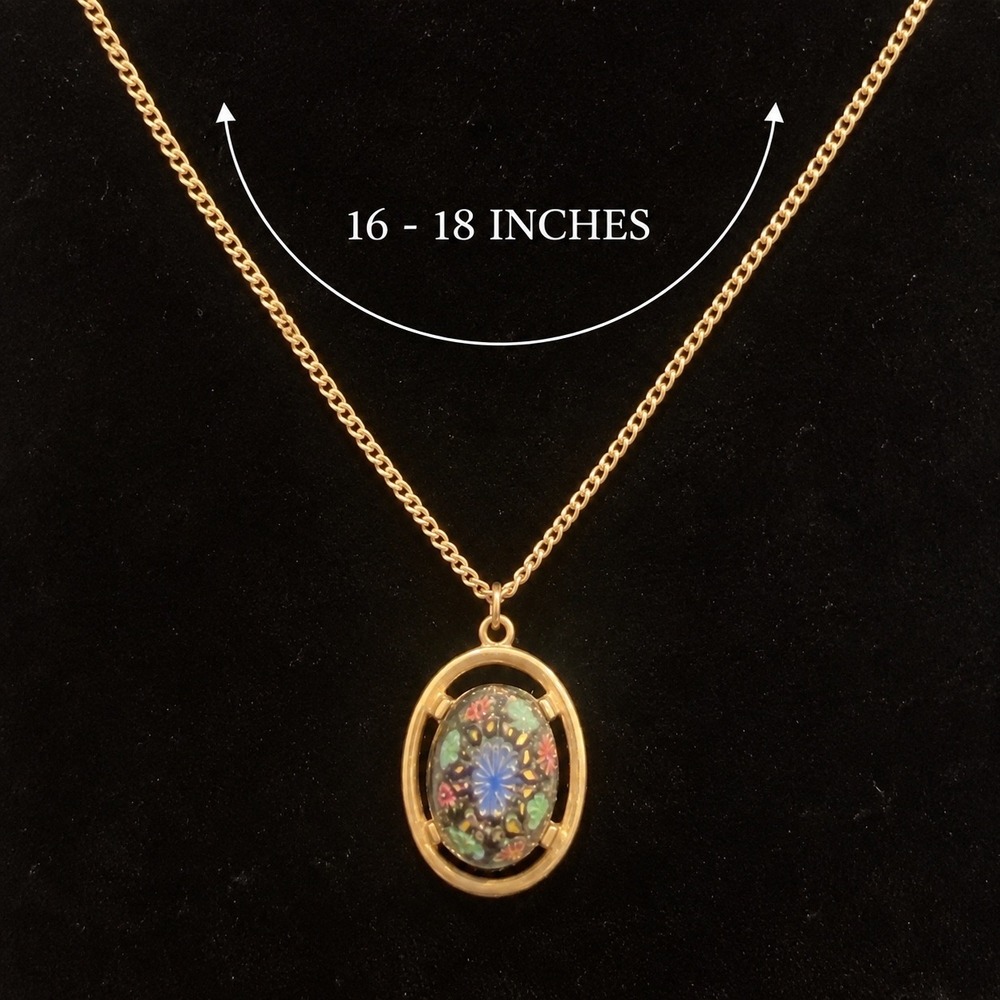 Sarah Coventry Necklace Vtg Gold Tone Multicolor Millefiori Art Glass Pendant